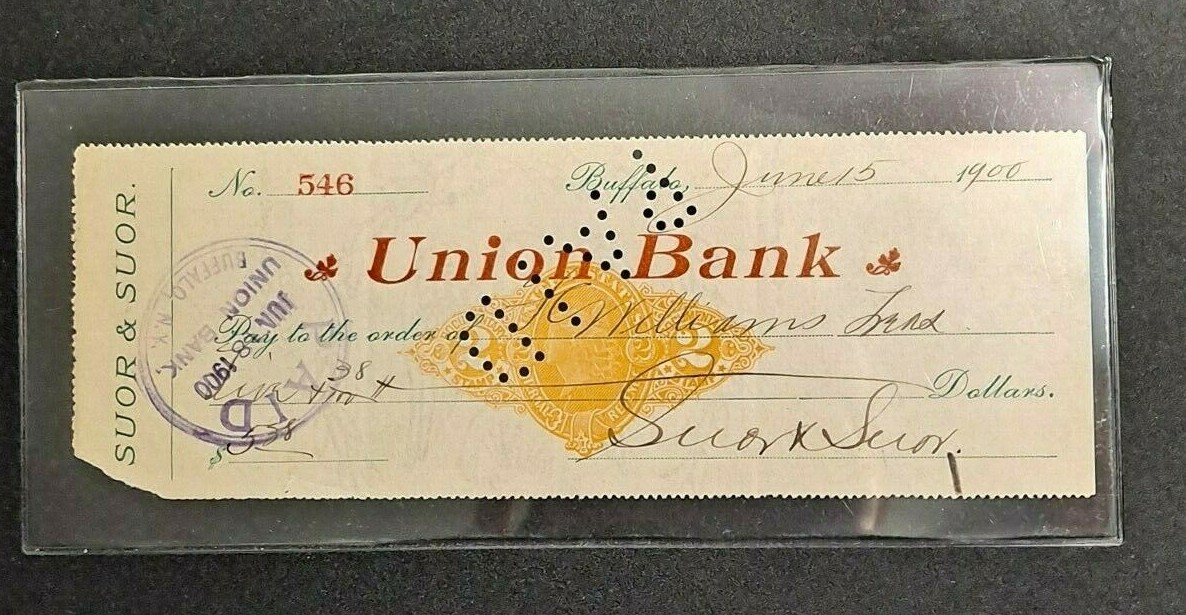 Antique 1900 Union Bank (Suor & Suor) Buffalo New York $5.58 Check - d4071unx Antique 1900 Union Bank (Suor & Suor) Buffalo New York $5.58 Check - d4071unx