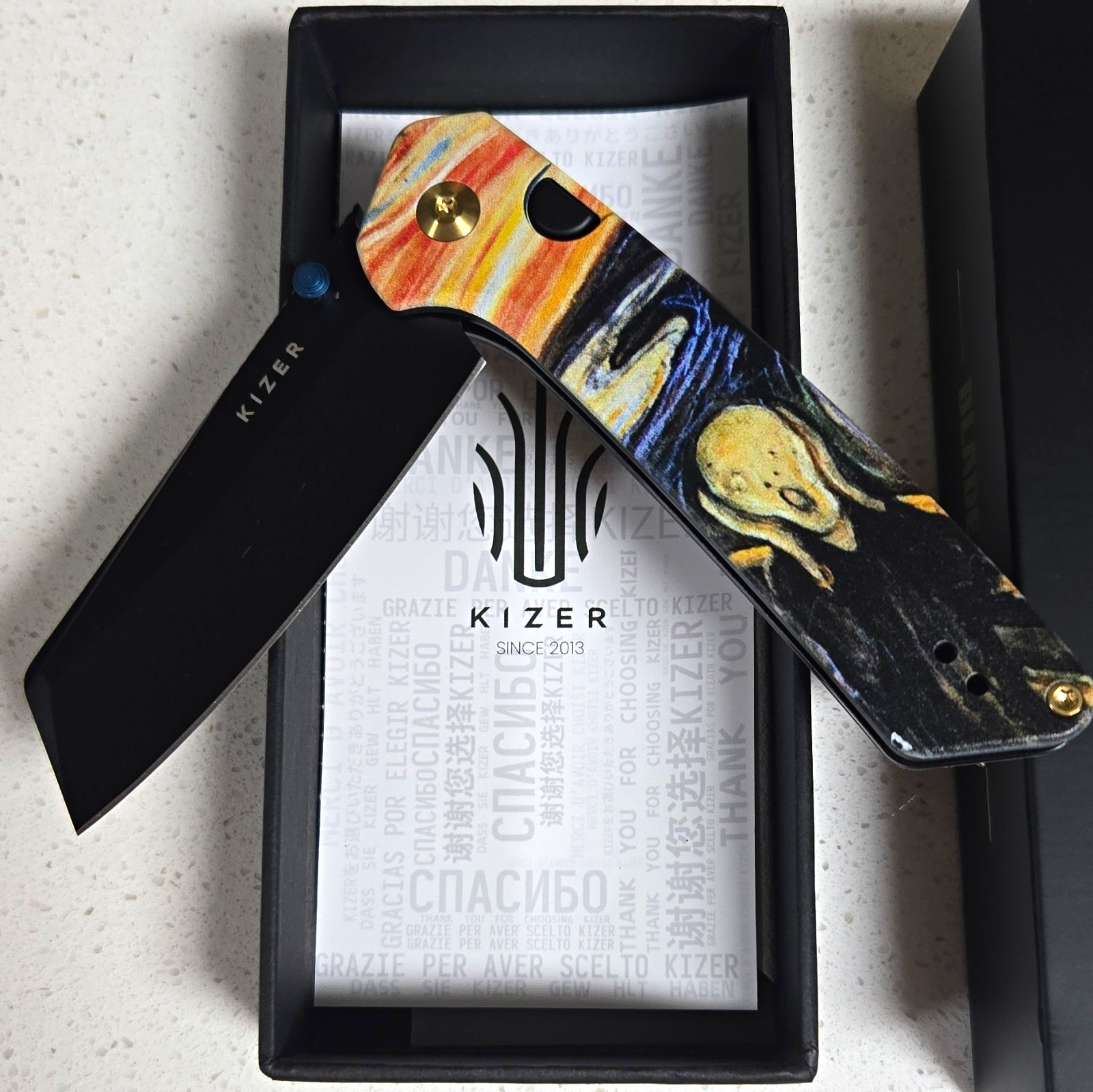 LIMITED EDITION Kizer Madrac #d out of 100 Renaissance The Scream Munch S45VN LIMITED EDITION Kizer Madrac #d out of 100 Renaissance The Scream Munch S45VN