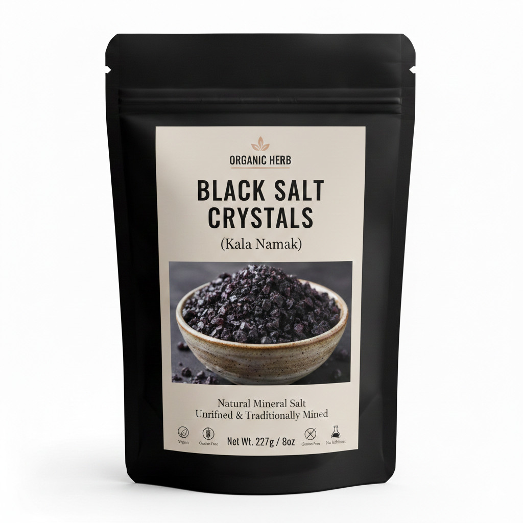 Organic Herb Black Salt Crystals 8 oz (227g) Natural Indian Kala Namak Spice Organic Herb Black Salt Crystals 8 oz (227g) Natural Indian Kala Namak Spice