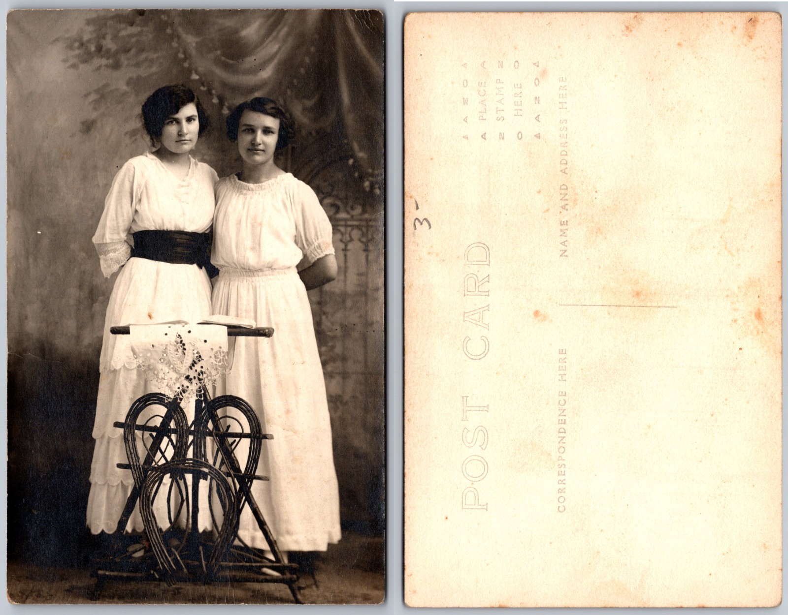 RPPC Two Women White Dresses Studio Photo Postcard RPPC Two Women White Dresses Studio Photo Postcard