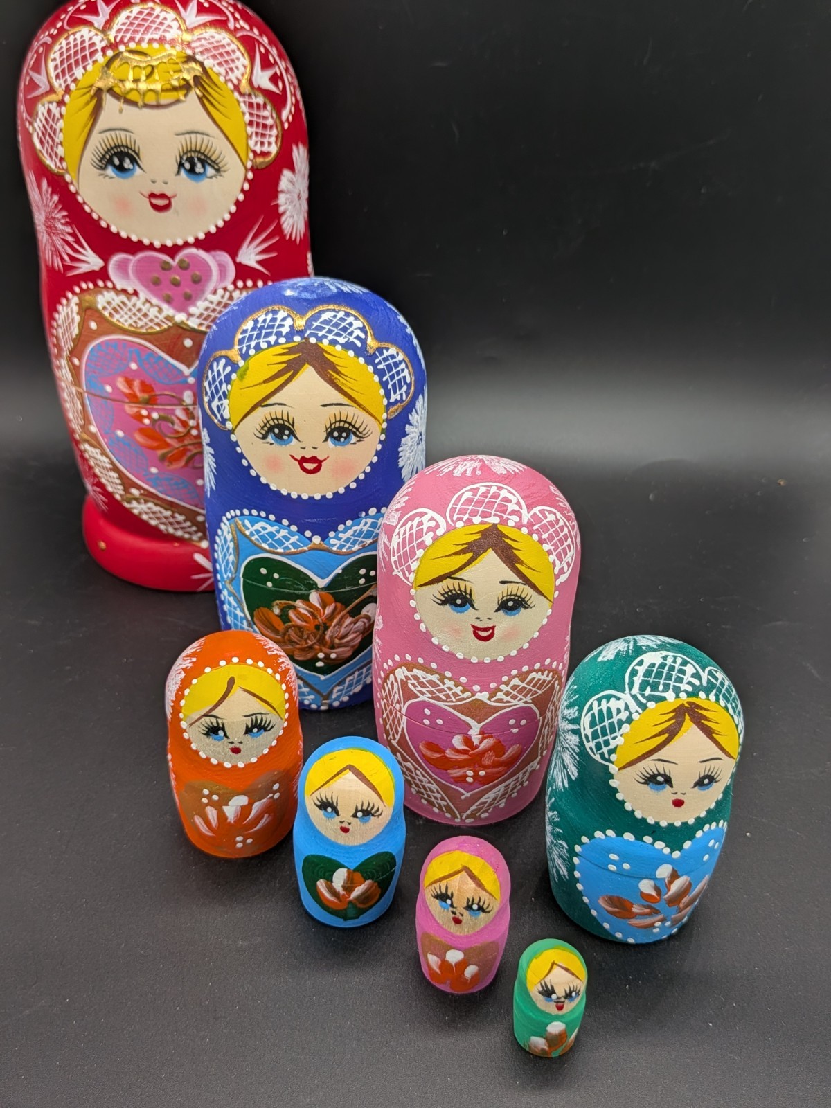 Vintage Russian Matryoshka Nesting Dolls Hand Painted Babushka Set of 8 Vintage Russian Matryoshka Nesting Dolls Hand Painted Babushka Set of 8