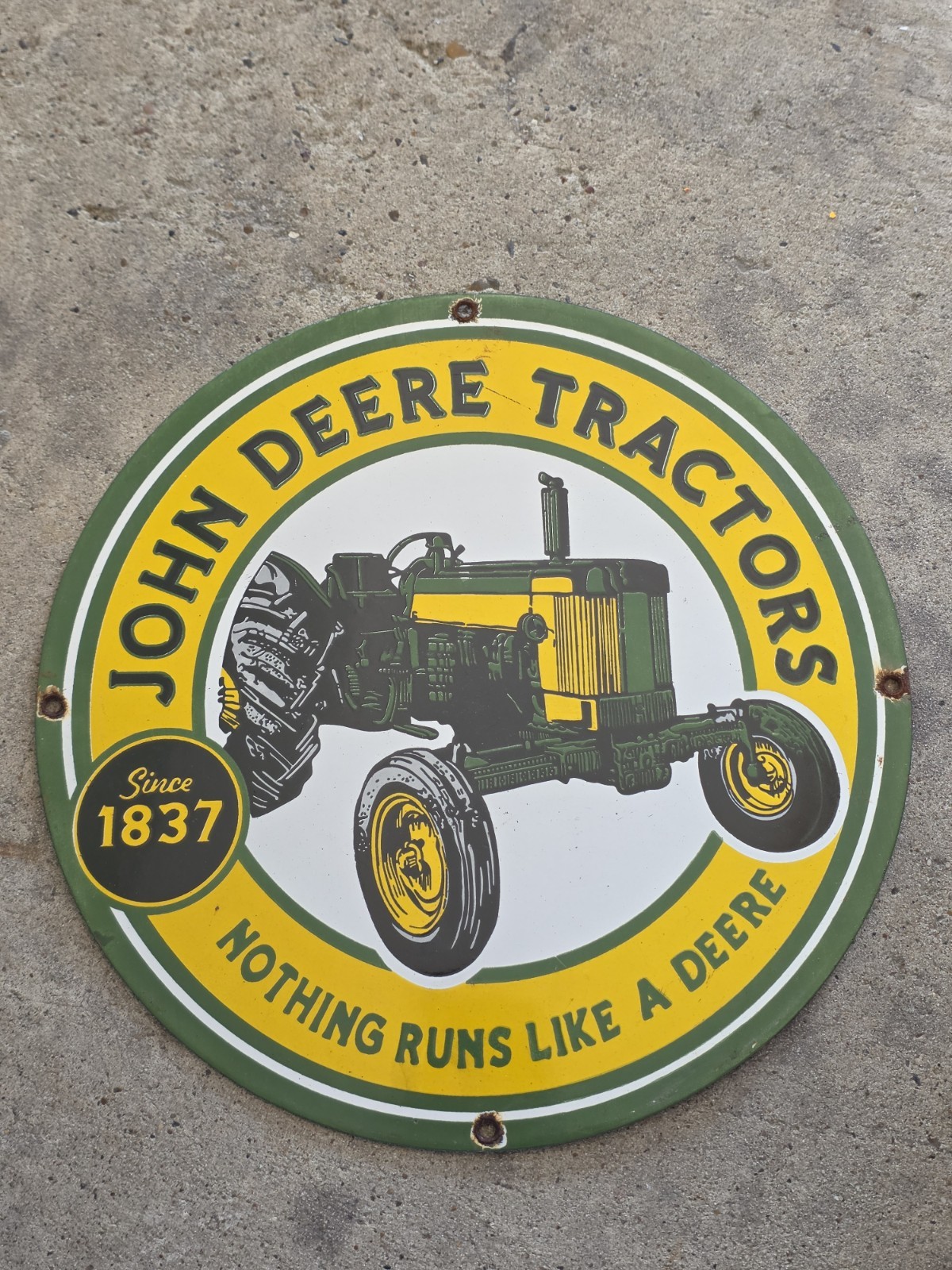 VINTAGE JOHN DEERE TRACTORS "NOTHING RUNS LIKE A DEERE" PORCELAIN SIGN 12"