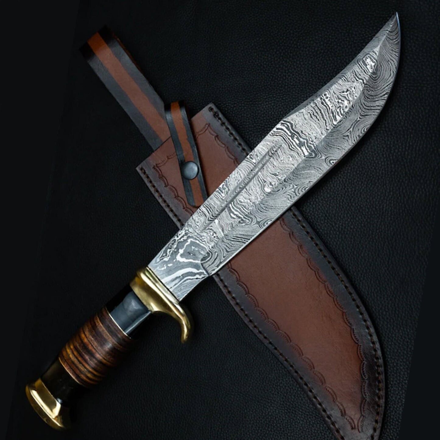 15\'\' Fixed Blade Bowie Knife Handmade Damascus Steel Bowie Knife EDC for Sale