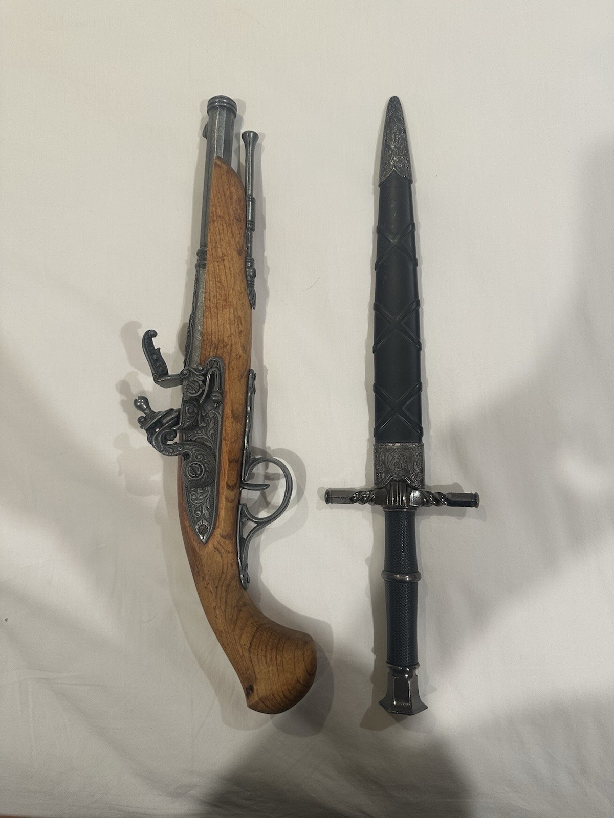 Replica Black Powder Pistol With Medieval Dagger For Cosplay And Costumes