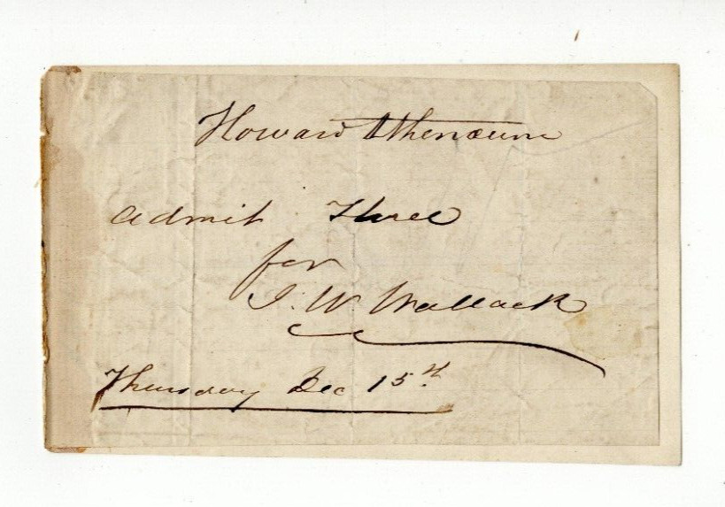 RARE 1850's James William Wallack Actor Autograph Signed Admission Ticket RARE 1850's James William Wallack Actor Autograph Signed Admission Ticket