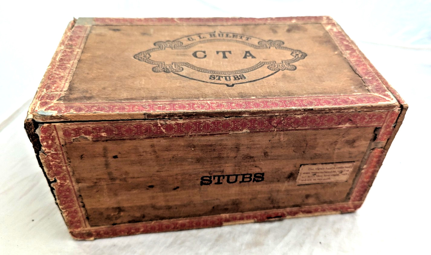 VTG C.L. Hulett CTA Stubs Wooden Cigar Box Tobacco Advertising w/ Insert 8.5'' VTG C.L. Hulett CTA Stubs Wooden Cigar Box Tobacco Advertising w/ Insert 8.5''
