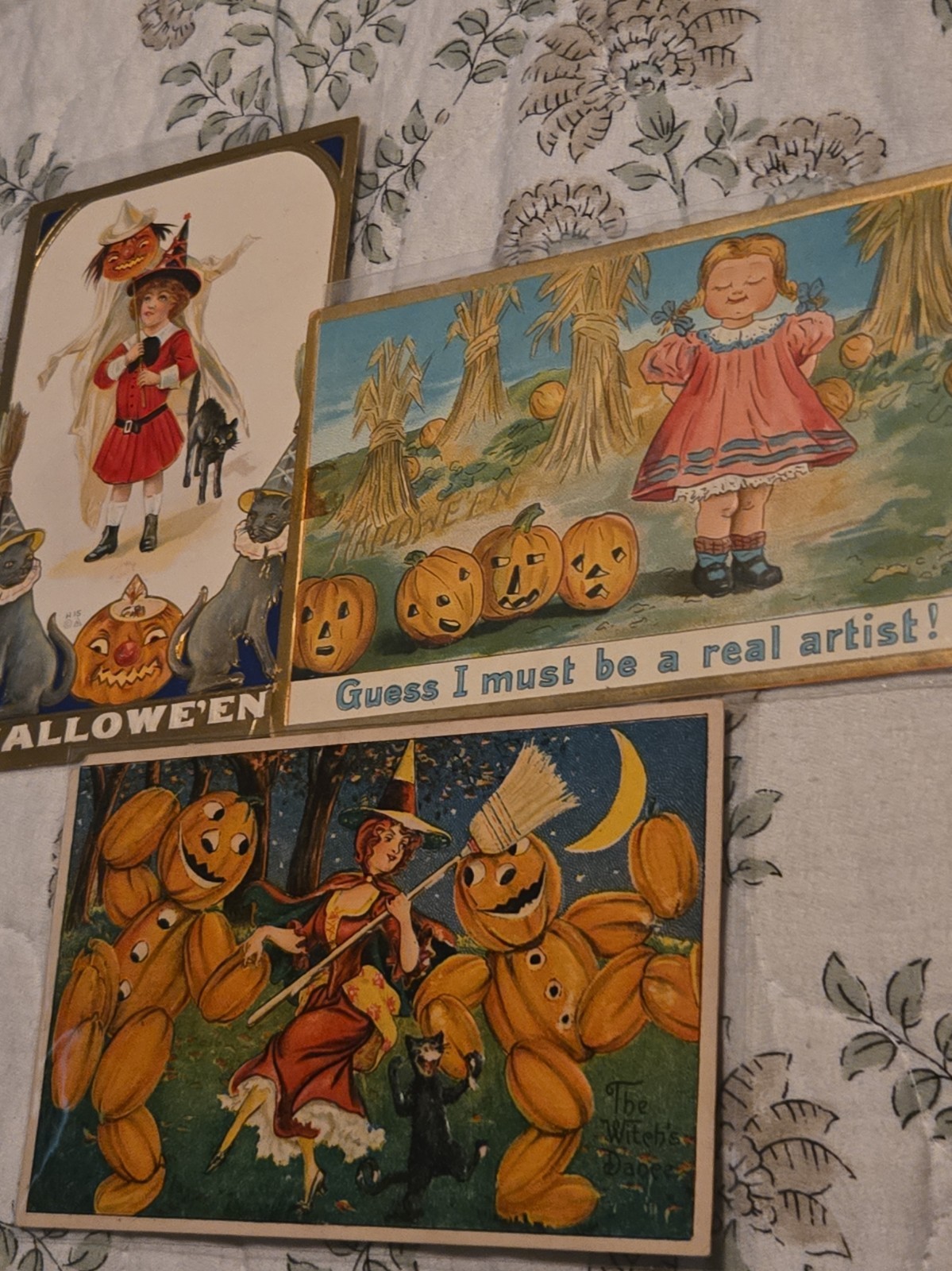 Halloween Lot Of THREE scarce 1910 Era Postcards - TUCKS - NASH  Witch JOL Ghoul