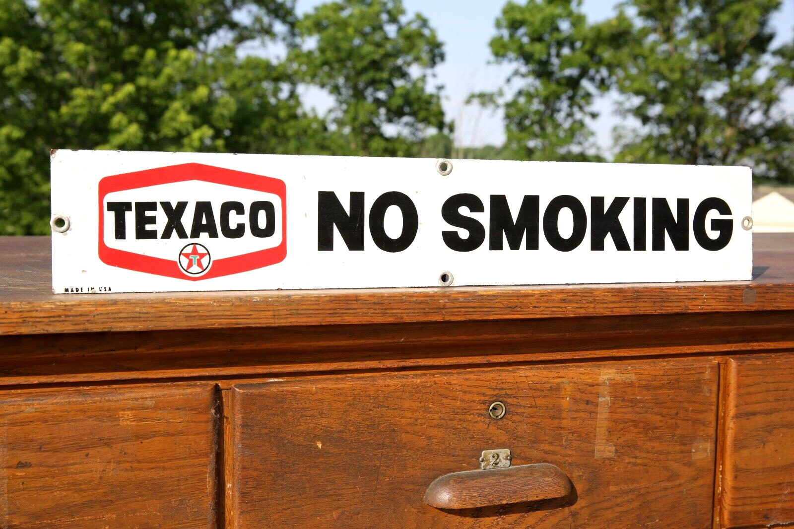 Vintage Original 1950s Texaco No Smoking Porcelain Advertising Gas Oil Sign
