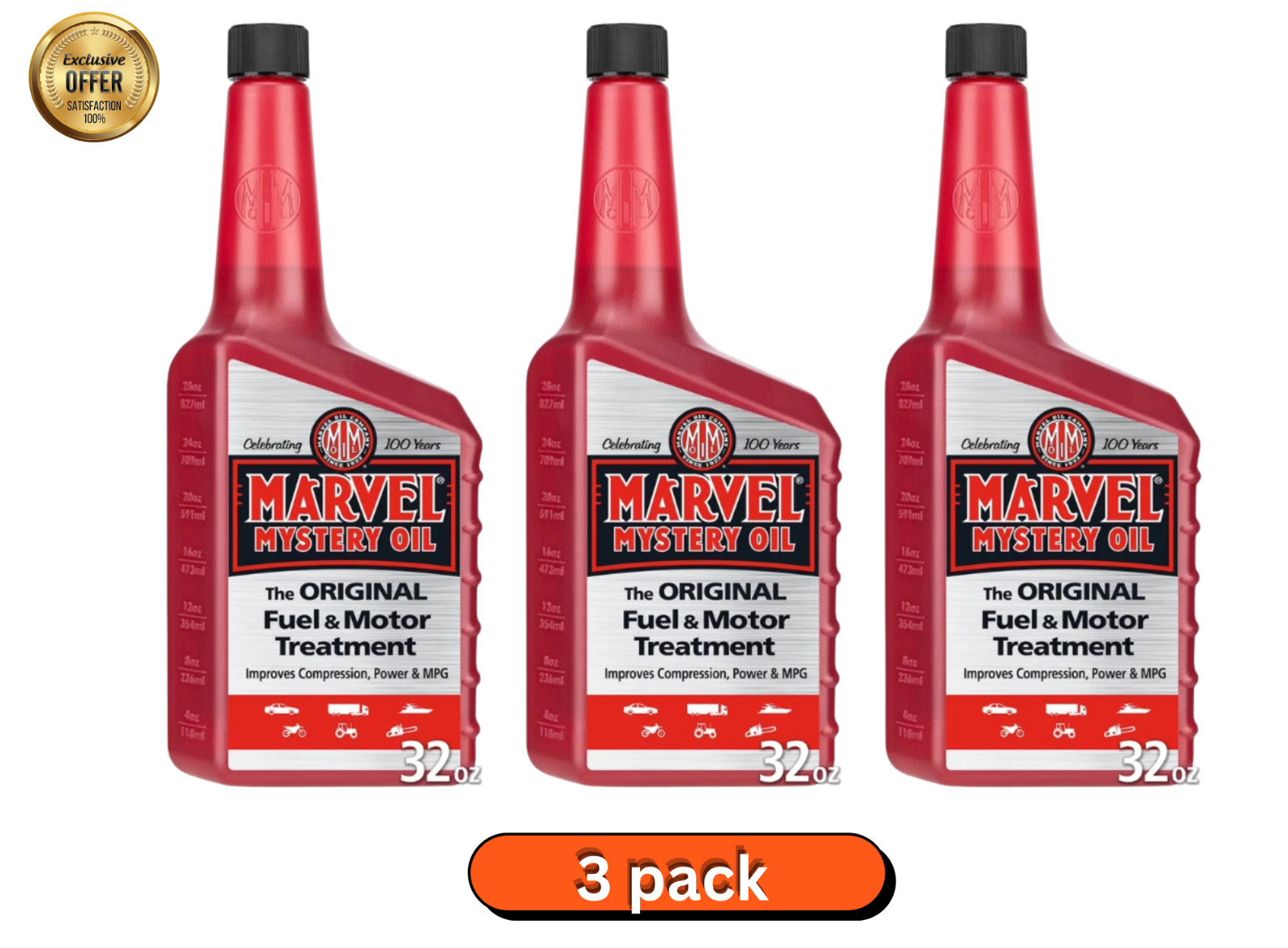 New Marvel Mystery Oil 32 Oz 3 Pack Fuel Treatment Engine Oil Additive