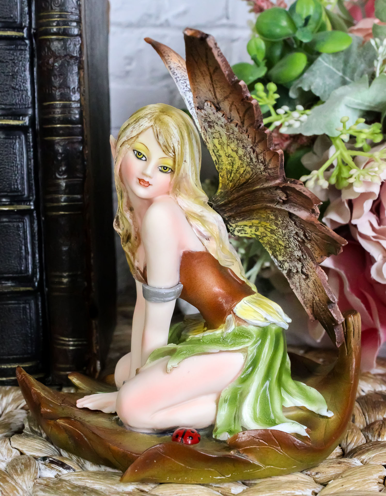 5.25 Inch Fairyland Autumn Winged Fairy in Leaf Statue Figurine 5.25 Inch Fairyland Autumn Winged Fairy in Leaf Statue Figurine