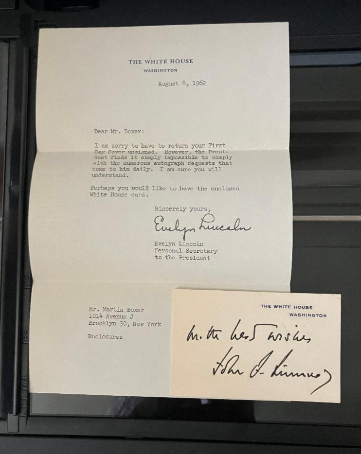 EVELYN LINCOLN JFK'S SECRETARY SIGNED LETTER & WHITE CARD EVELYN LINCOLN JFK'S SECRETARY SIGNED LETTER & WHITE CARD