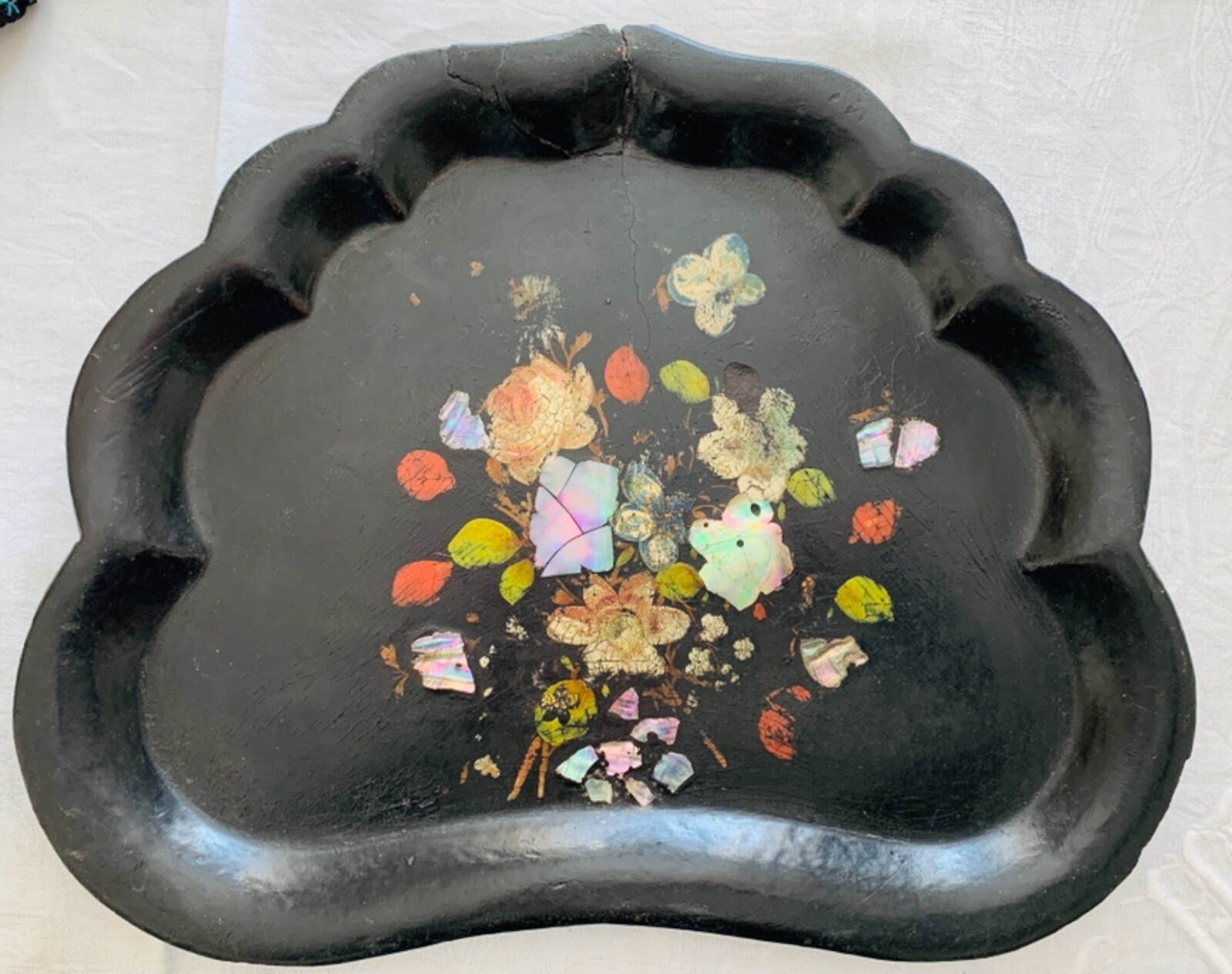 Antique Paper Mache Tray Victorian Rare Hand Painted Flowers MOP 1800's Antique Paper Mache Tray Victorian Rare Hand Painted Flowers MOP 1800's