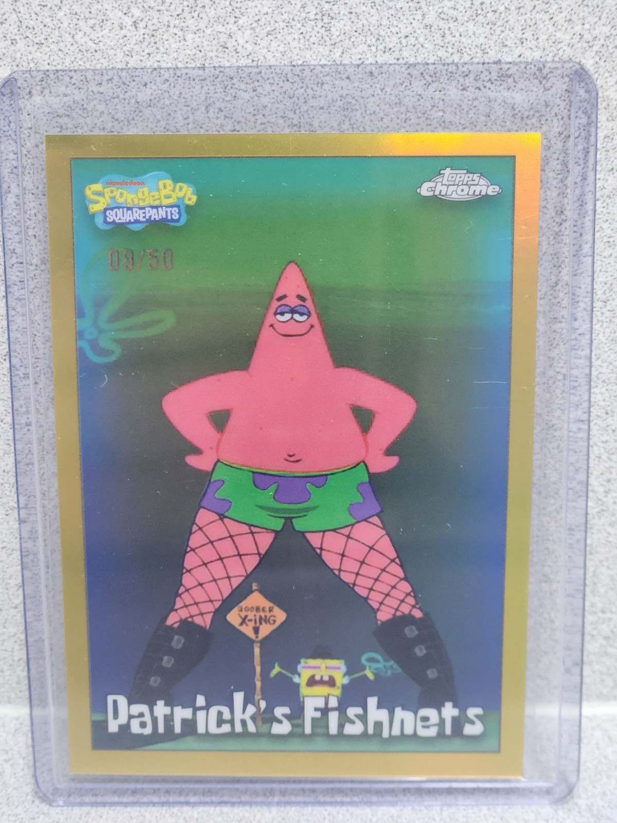2025 Topps Chrome SpongeBob SquarePants Patrick's Fishnets GOLD Refractor #09/50
