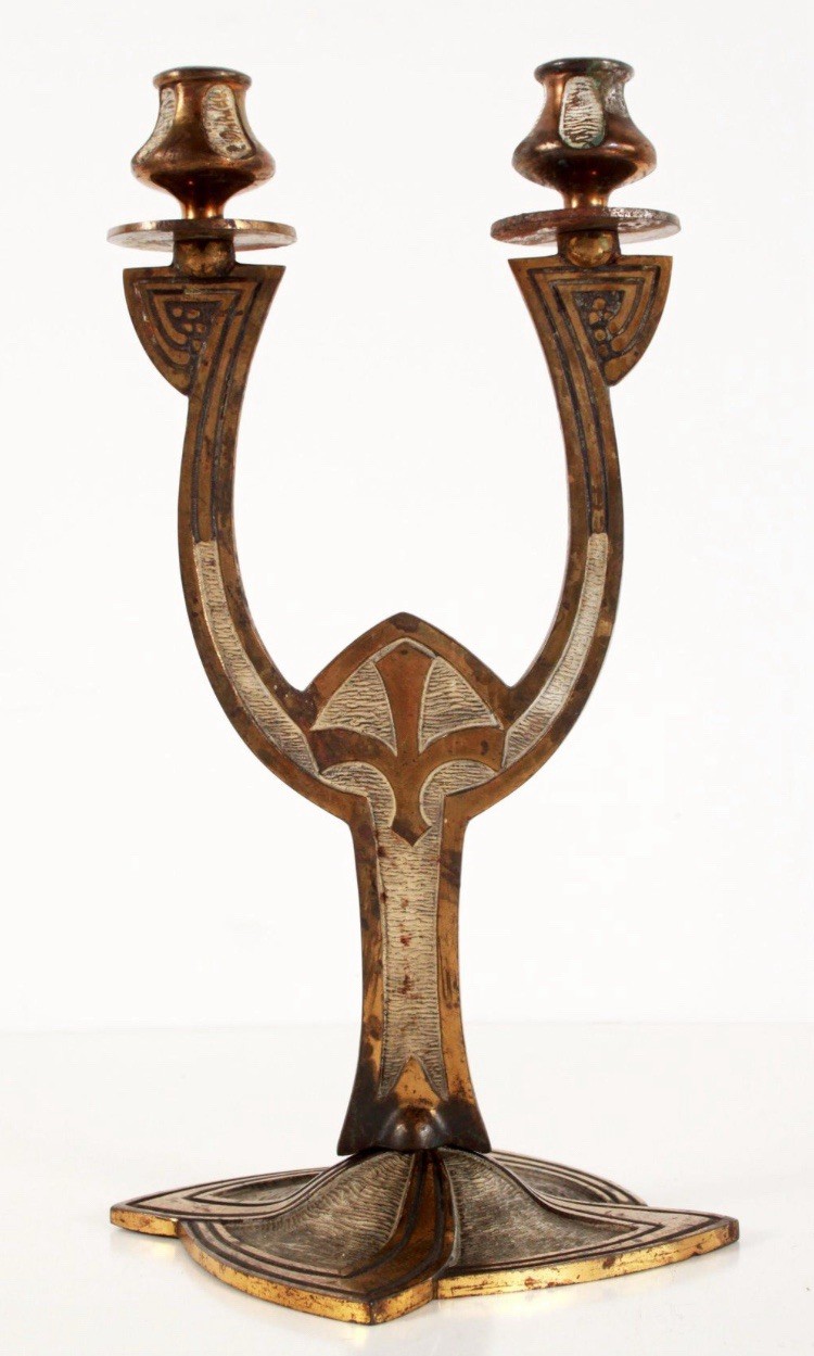 Antique Jugendstil Art Nouveau Double Candlestick Candelabrum Deffner 14” Antique Jugendstil Art Nouveau Double Candlestick Candelabrum Deffner 14”