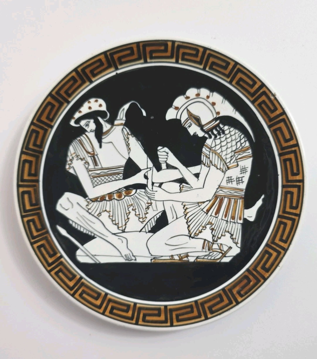 Vintage Greek 24K Gold 6.5" Plate - Achilles & Patroclus - Hand Made