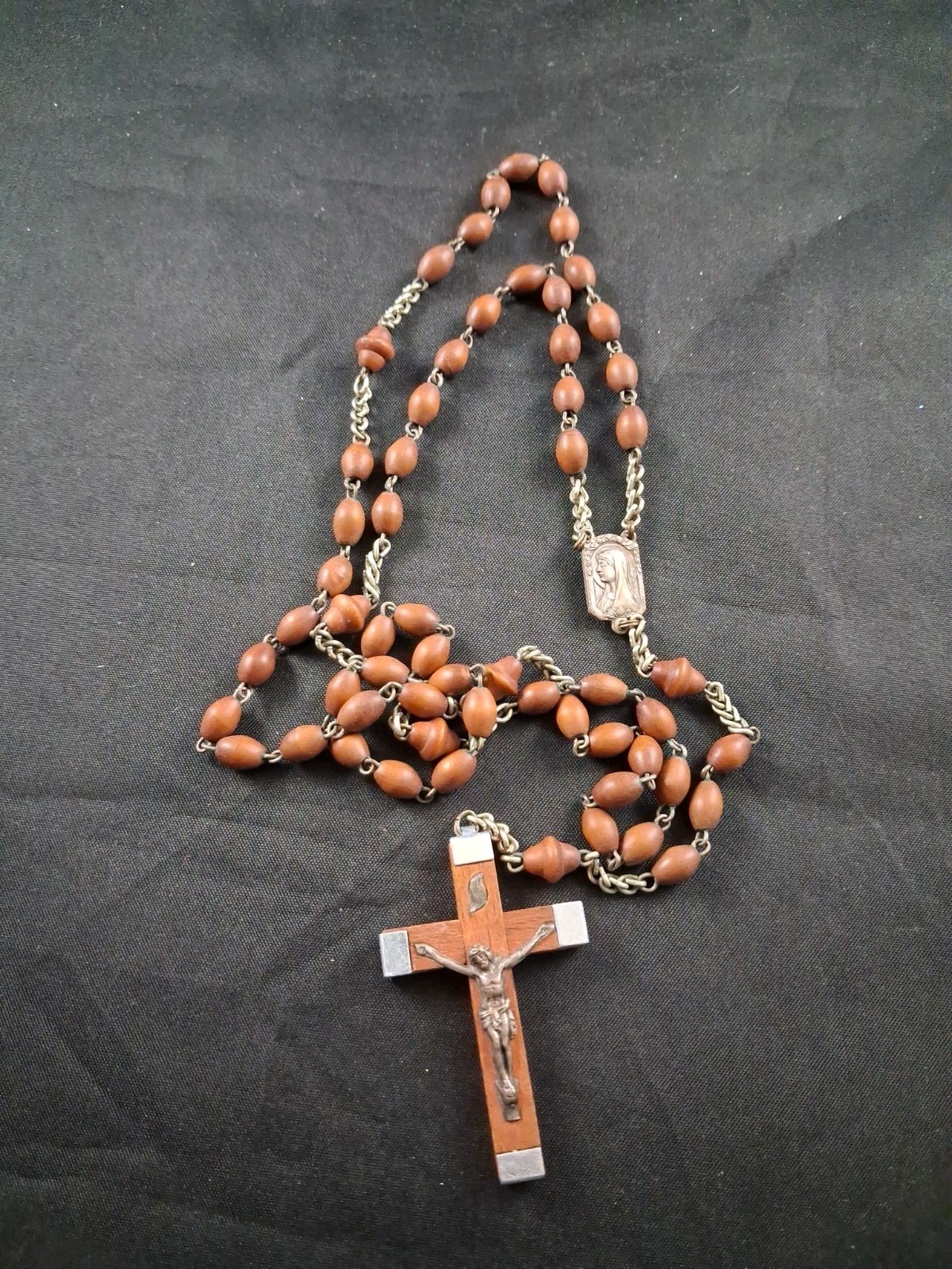 Vtg Lourdes France Catholic Rosary Oval Beads Crowned Mary Grotto Crucifix *16