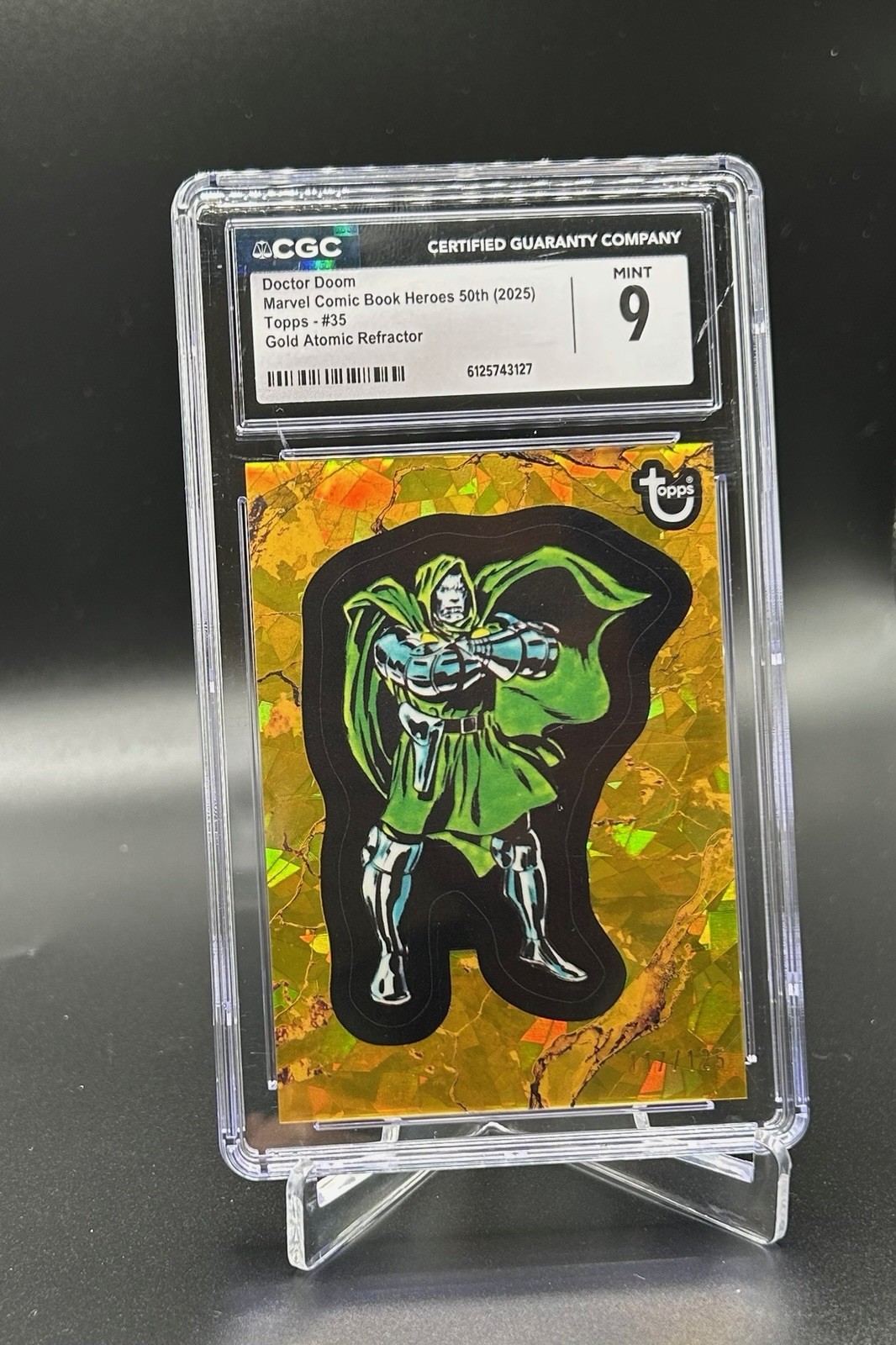 2025 Topps Marvel Comic Book Heroes #35 Doctor Doom Gold Atomic Ref /150 CGC 9 2025 Topps Marvel Comic Book Heroes #35 Doctor Doom Gold Atomic Ref /150 CGC 9