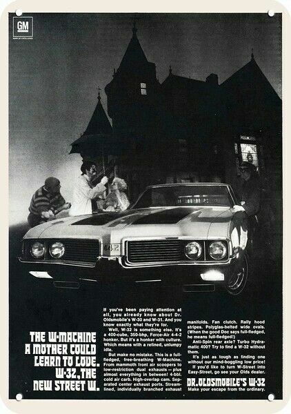 1969 OLDSMOBILE W-32 442 CAR & Dr. Oldsmobile DECORATIVE REPLICA METAL SIGN