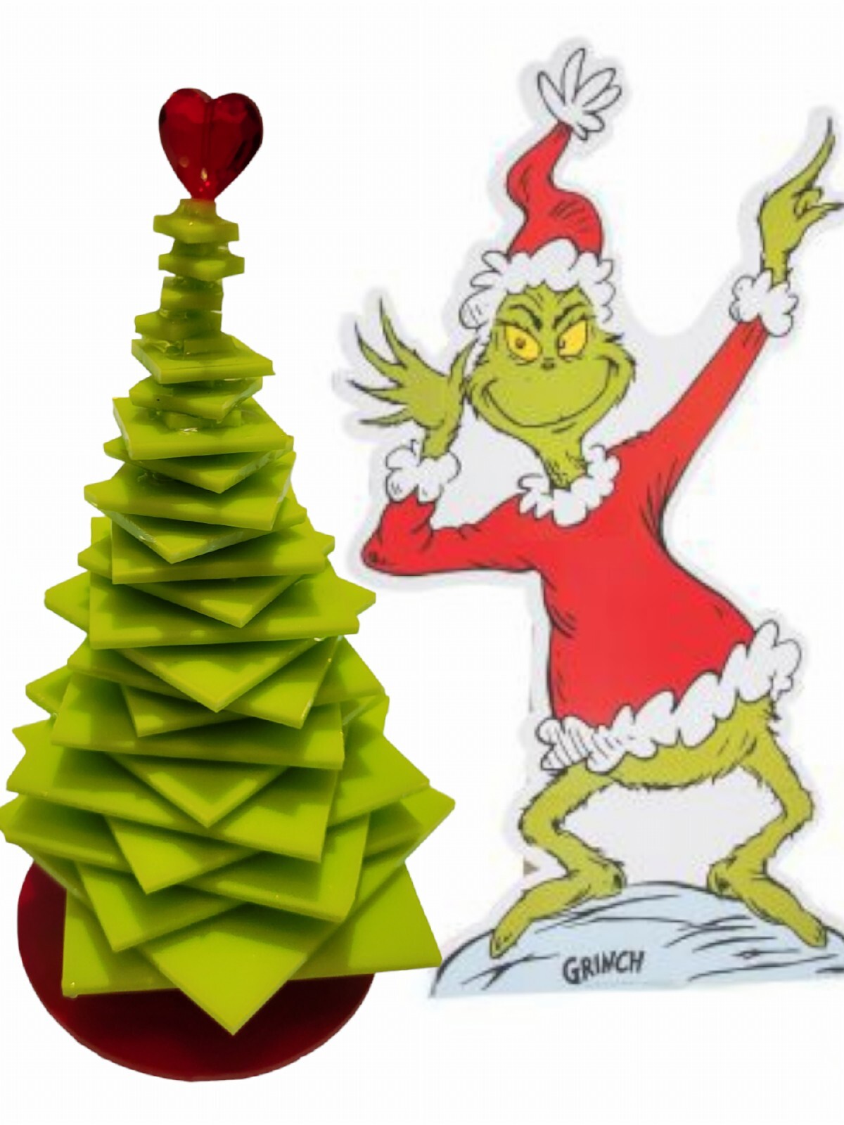 The Grinch Stained Glass Christmas Tree Stacked 3-D Red Heart Green (#9) The Grinch Stained Glass Christmas Tree Stacked 3-D Red Heart Green (#9)