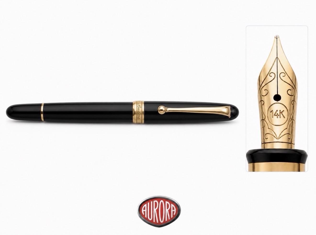 AURORA 88 Slim Fountain Pen Black Resin 14K Gold Nib M Vintage AURORA 88 Slim Fountain Pen Black Resin 14K Gold Nib M Vintage