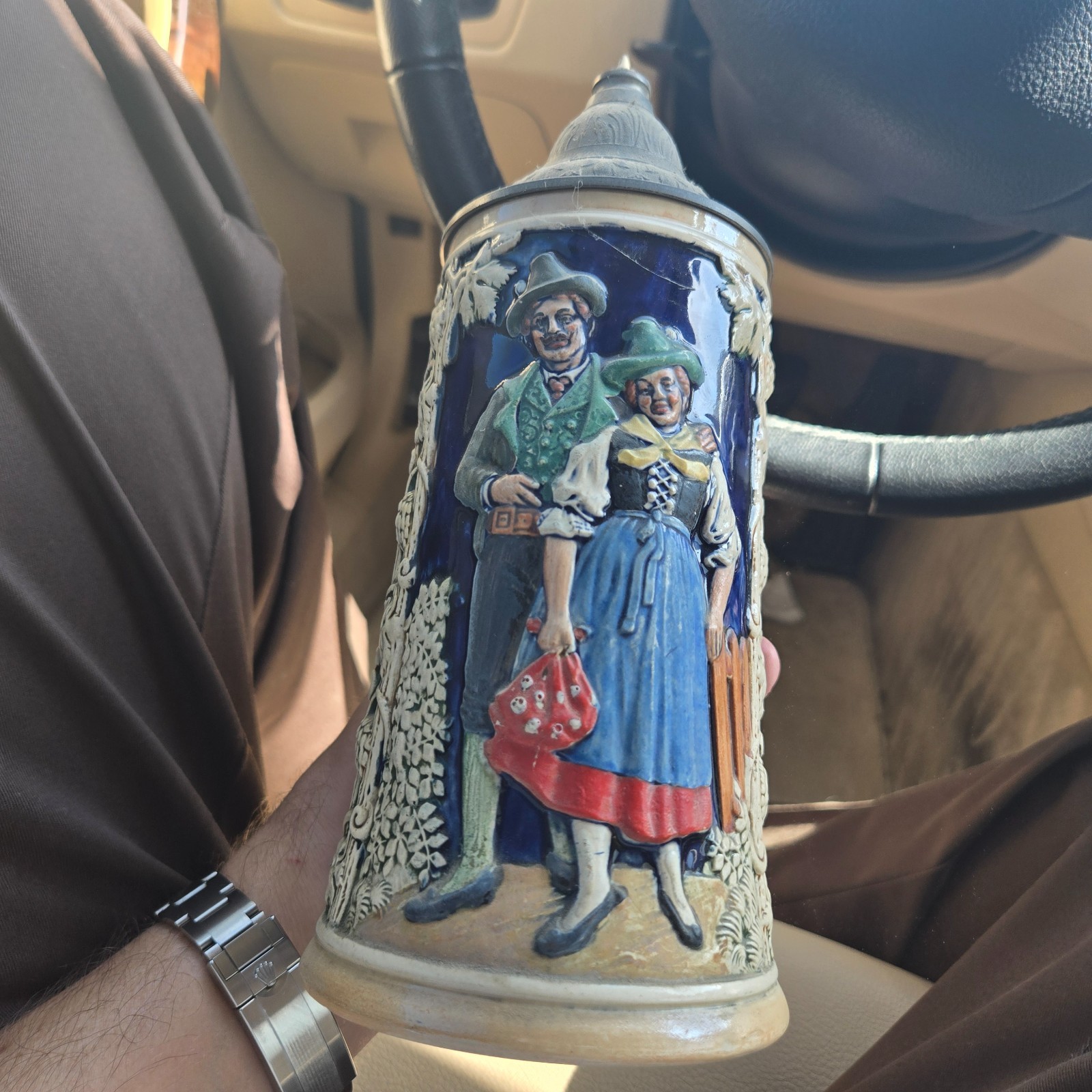 Vintage German Beer Stein, 1.5L, Tyrolean couple #3379, Reinhold Merkelbach