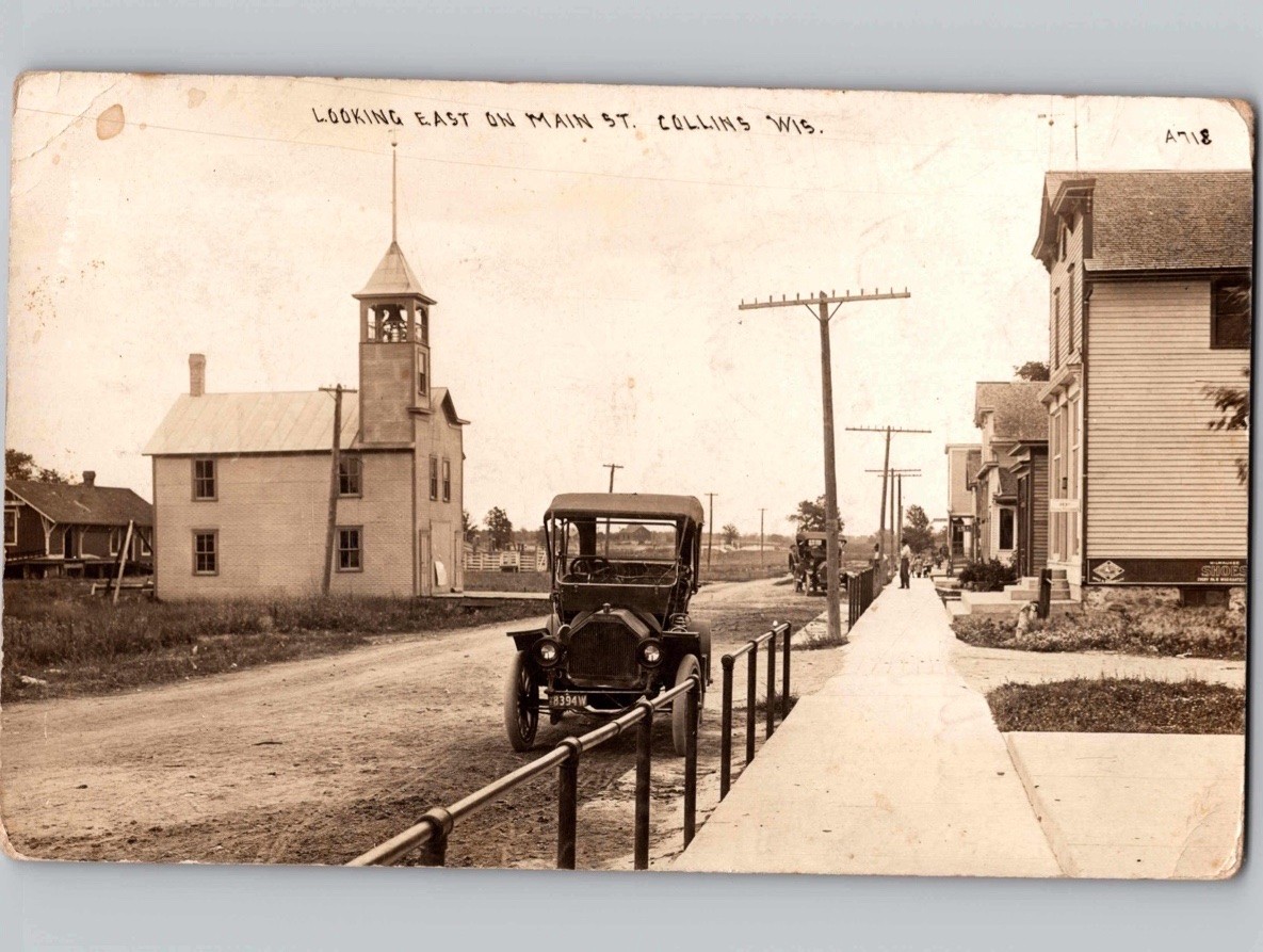 c1914 Looking East on Main St Collins Wisconsin WI RPPC Real Photo Postcard c1914 Looking East on Main St Collins Wisconsin WI RPPC Real Photo Postcard
