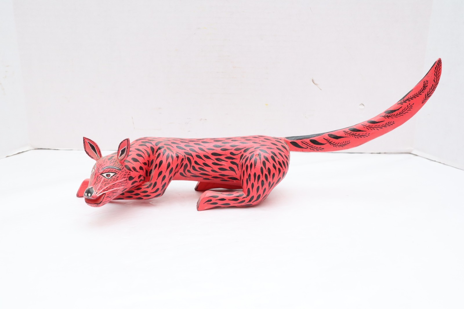 LARGE Oaxacan Alebrije Fox Animal Wood Carving Folk Art Signed 18" long