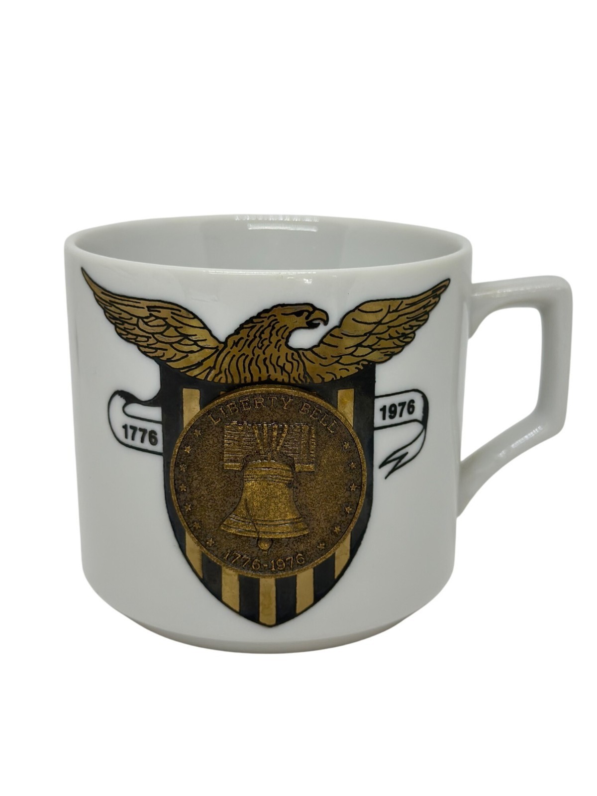 VTG 70s Liberty Bell Bicentennial Coffee Mug Eagle Crest 1776-1976 White Gold VTG 70s Liberty Bell Bicentennial Coffee Mug Eagle Crest 1776-1976 White Gold