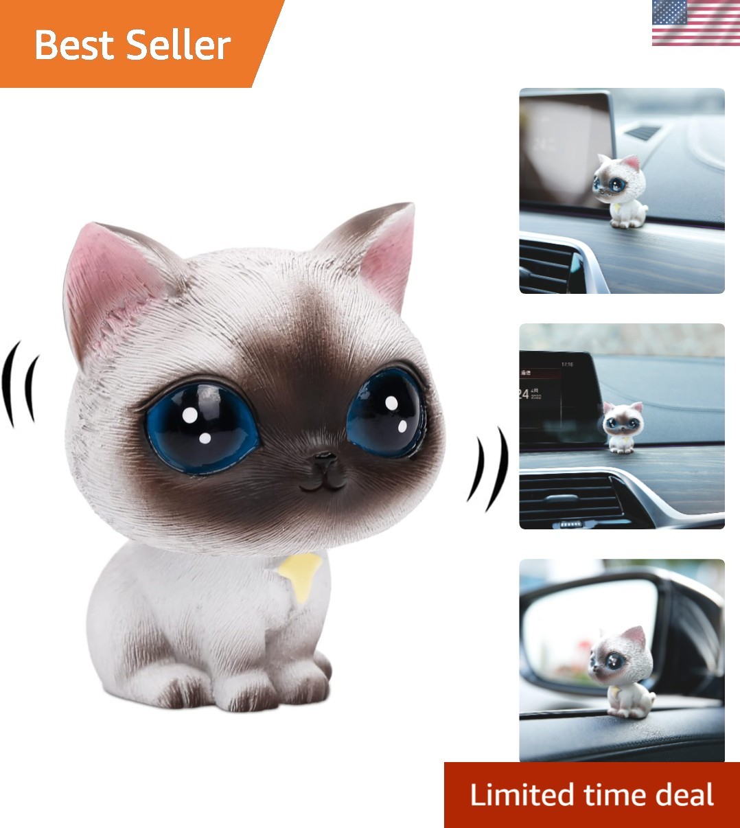 Hand-Painted Siamese Cat Bobblehead for Delightful Car Dashboard Style