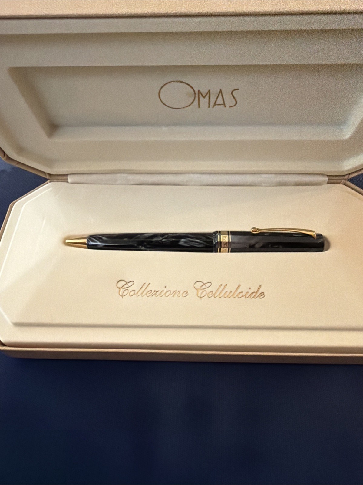 Omas Paragon Beautiful Grey Celluloid Ballpoint Pen Gold-Plated Trim