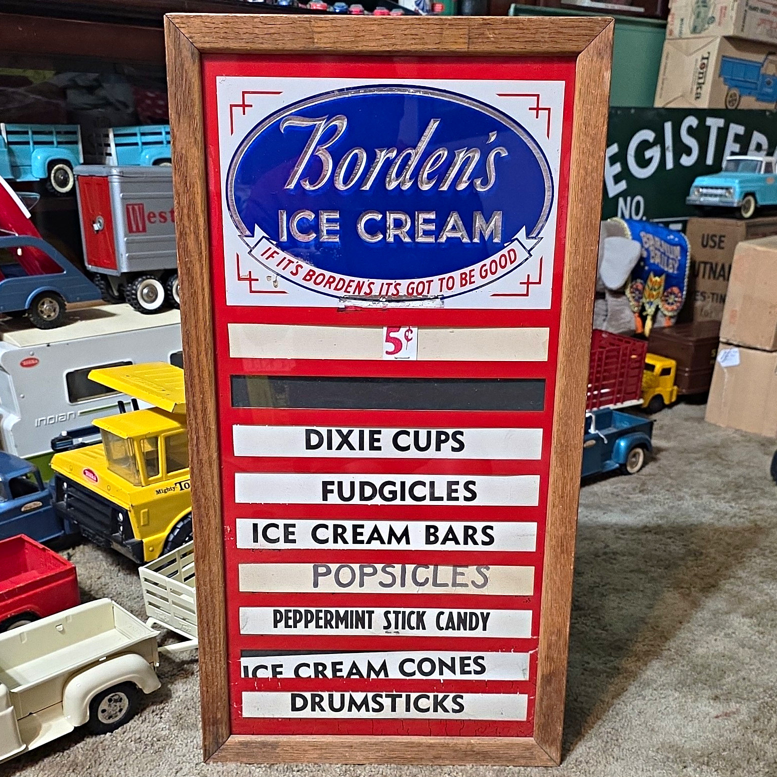 Bordens Ice Cream Advertising Sign Menu Board, Dairy Theme, Red White Blue Bordens Ice Cream Advertising Sign Menu Board, Dairy Theme, Red White Blue