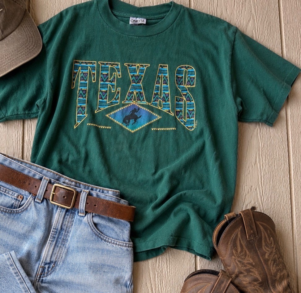 Vtg Oneita Texas Graphic Tee Made in USA Green Size Large Vtg Oneita Texas Graphic Tee Made in USA Green Size Large