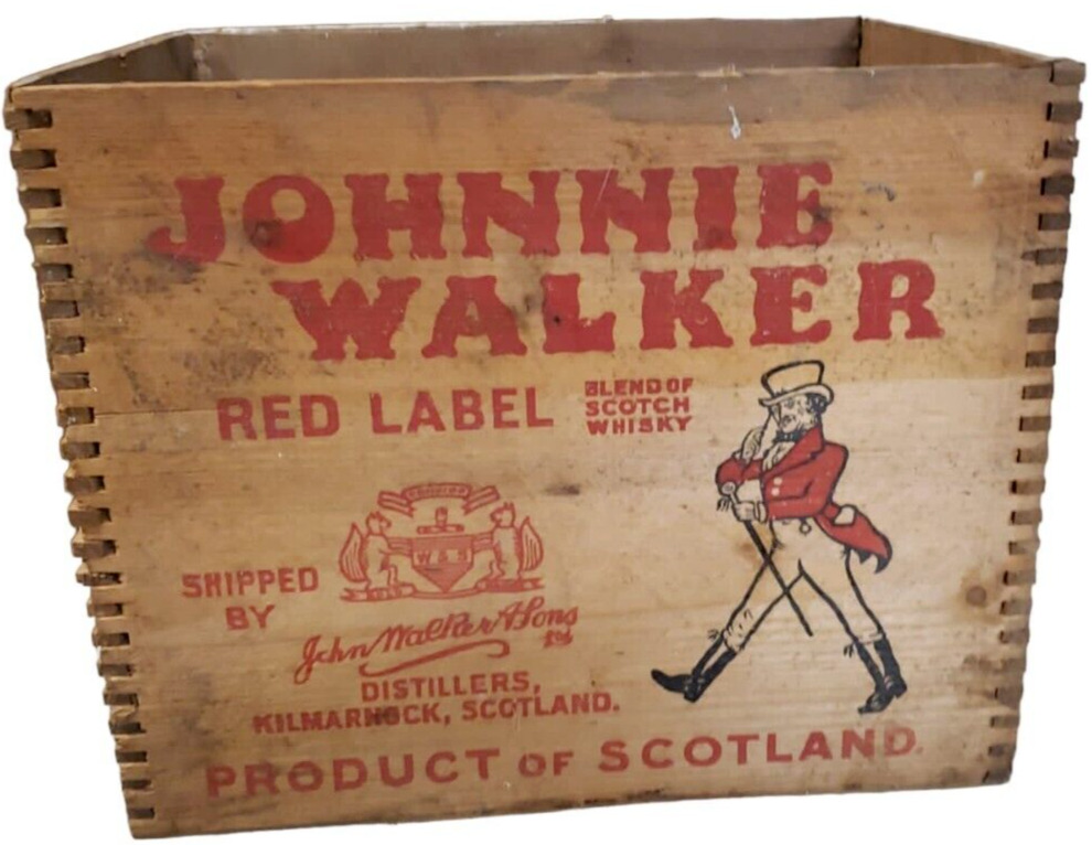 Whiskey Crate Johnnie Walker Box Red Label Whisky Wooden Box Joint 1958 VTG Rare