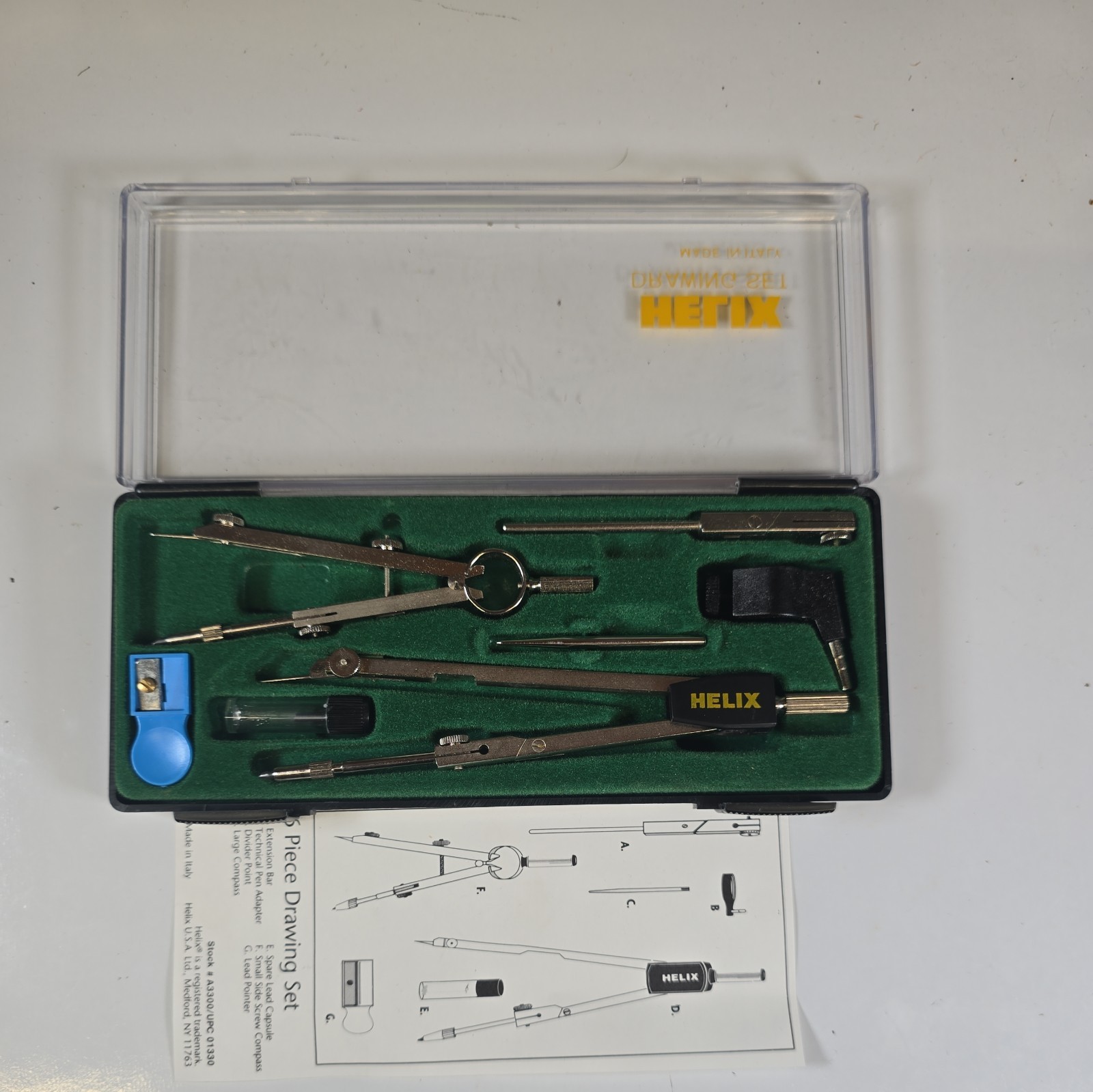 Helix Drawing Set Made in Italy 6 Piece Compass Drafting Set with Case Helix Drawing Set Made in Italy 6 Piece Compass Drafting Set with Case