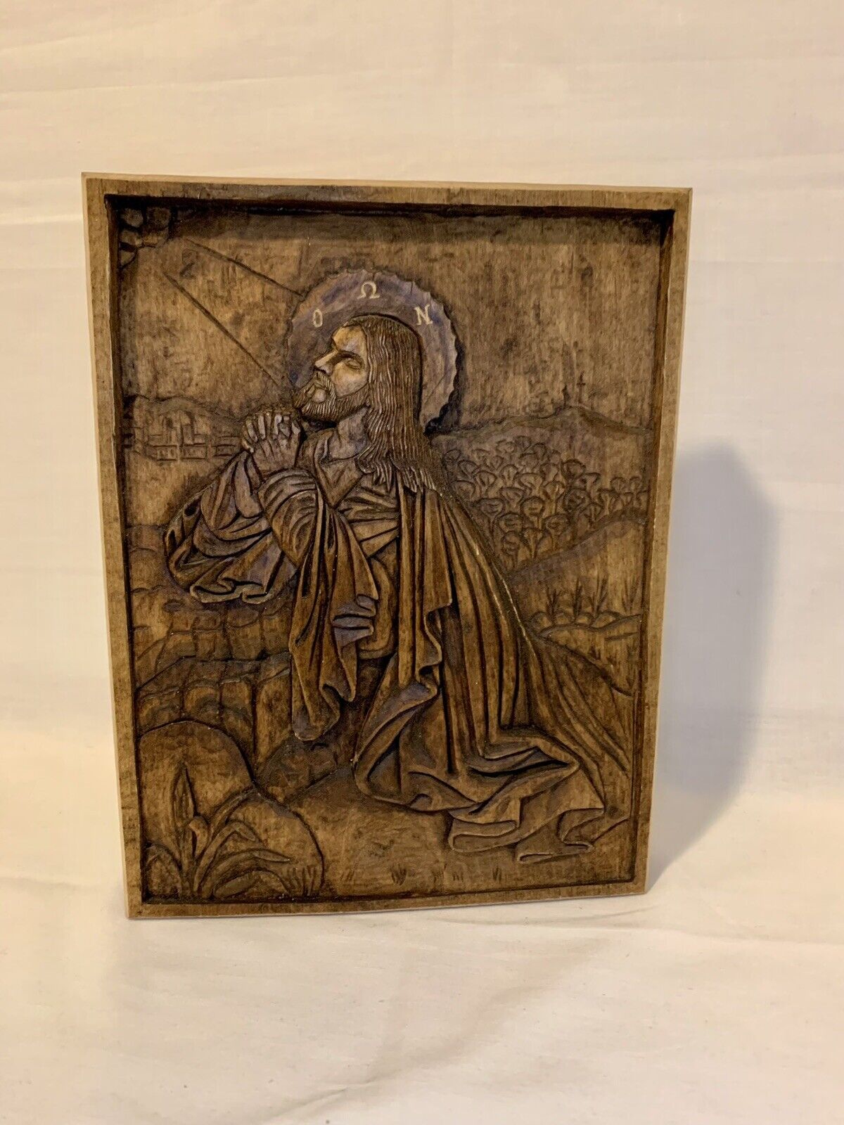 Vintage Custom Prayer Of Gethsemane Solid Wood Carving Unknown Artist Religious