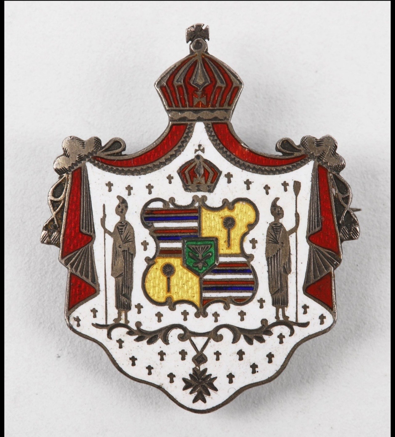 Vintage Hawaiian Coat Of Arms Creast Sterling Silver Enamel Watch Pin Medal Vintage Hawaiian Coat Of Arms Creast Sterling Silver Enamel Watch Pin Medal