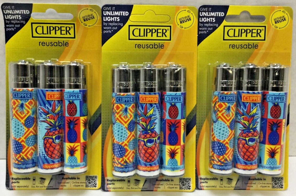 Clipper Refillable Lighters / Hipster Pineapple Theme / 9 Total Lighters