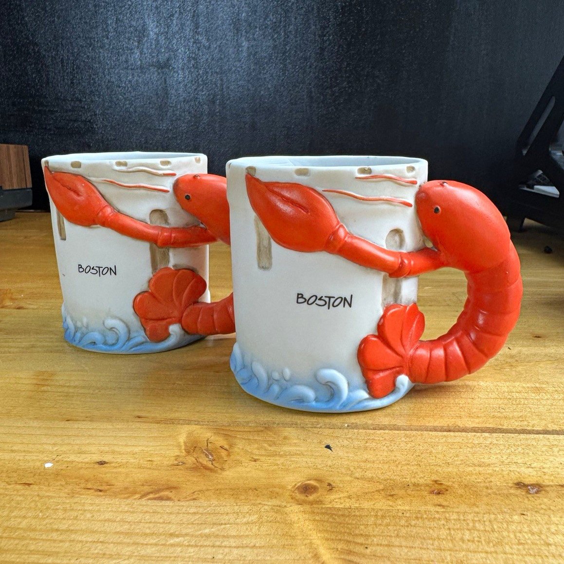 Vintage 1987 Nanco Boston Lobster Handle Mug Set of 2 Nancy Sales Co Ceramic Vtg Vintage 1987 Nanco Boston Lobster Handle Mug Set of 2 Nancy Sales Co Ceramic Vtg