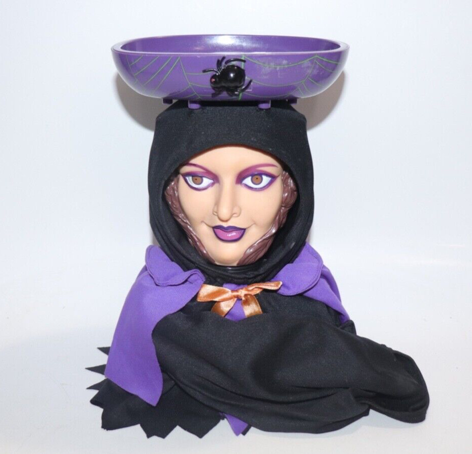 Gemmy Animated Face Changer Halloween GYPSY Witch Candy bowl
