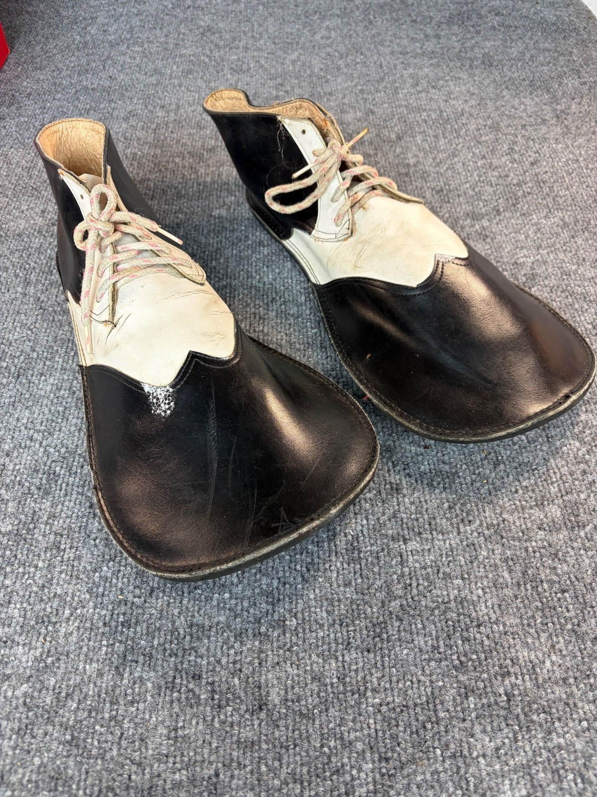 Rare vintage black and white leather clown shoes Rare vintage black and white leather clown shoes