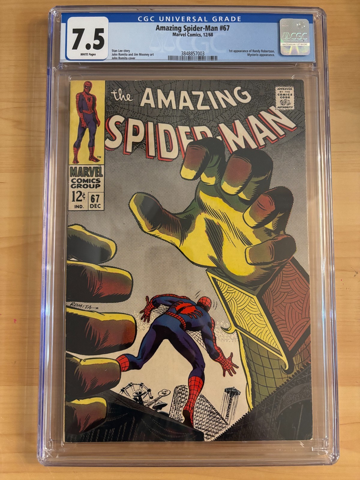 AMAZING SPIDER-MAN #67 CGC 7.5 WHITE - MYSTERIO APPEARANCE - 1968 AMAZING SPIDER-MAN #67 CGC 7.5 WHITE - MYSTERIO APPEARANCE - 1968
