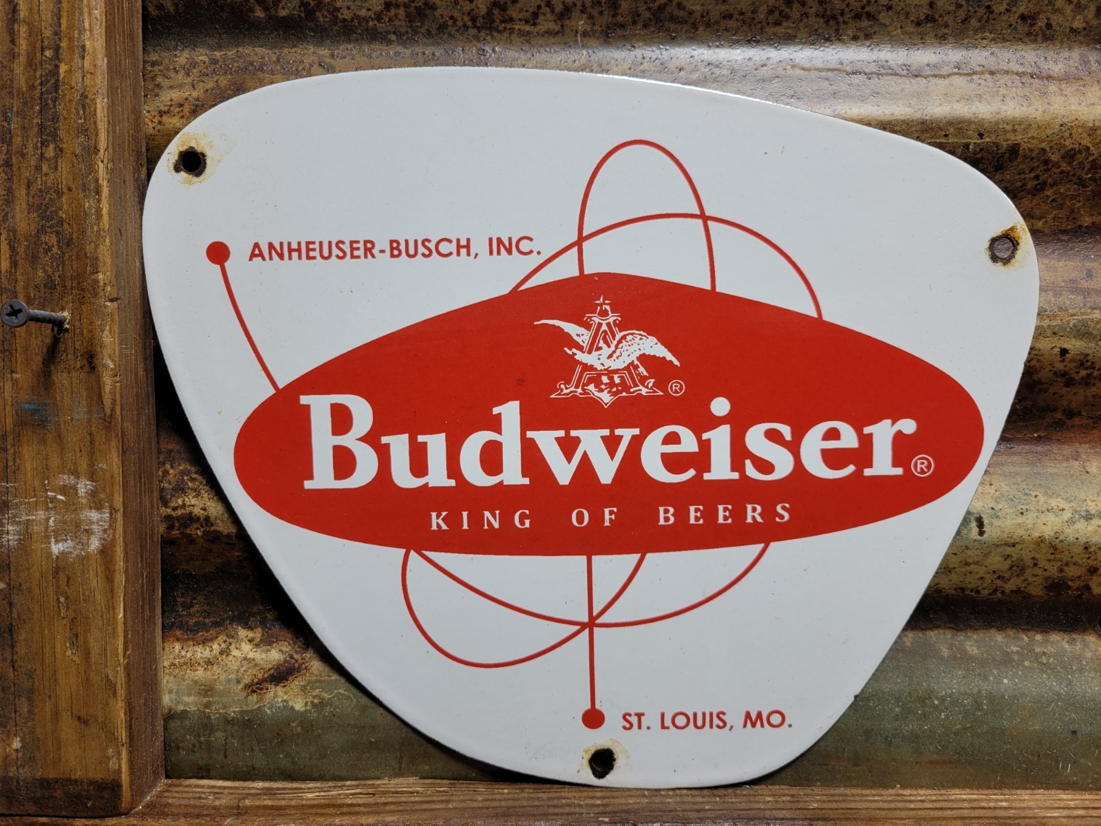 VINTAGE BUDWEISER PORCELAIN SIGN OLD BEER CAN ALCOHOL BUD LIGHT BEVERAGE BAR 12" VINTAGE BUDWEISER PORCELAIN SIGN OLD BEER CAN ALCOHOL BUD LIGHT BEVERAGE BAR 12"