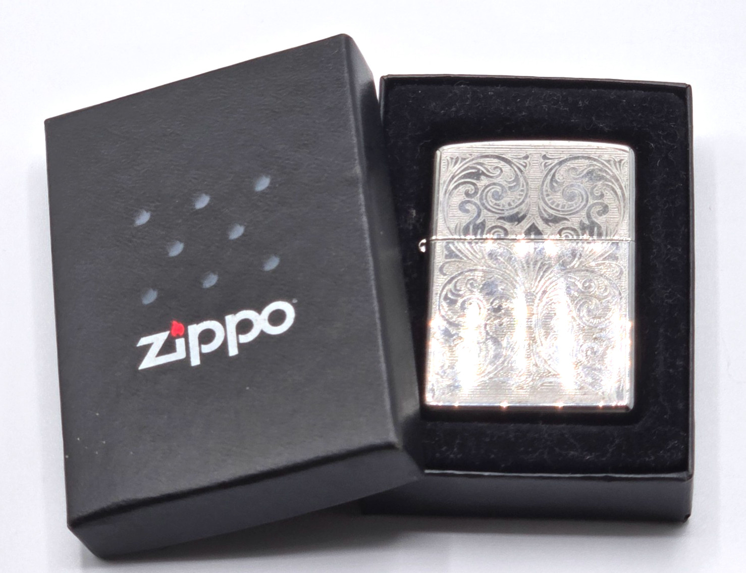 Zippo 2009 Silver Scroll Engraved E09 Unused Lighter with Box Collectible USA