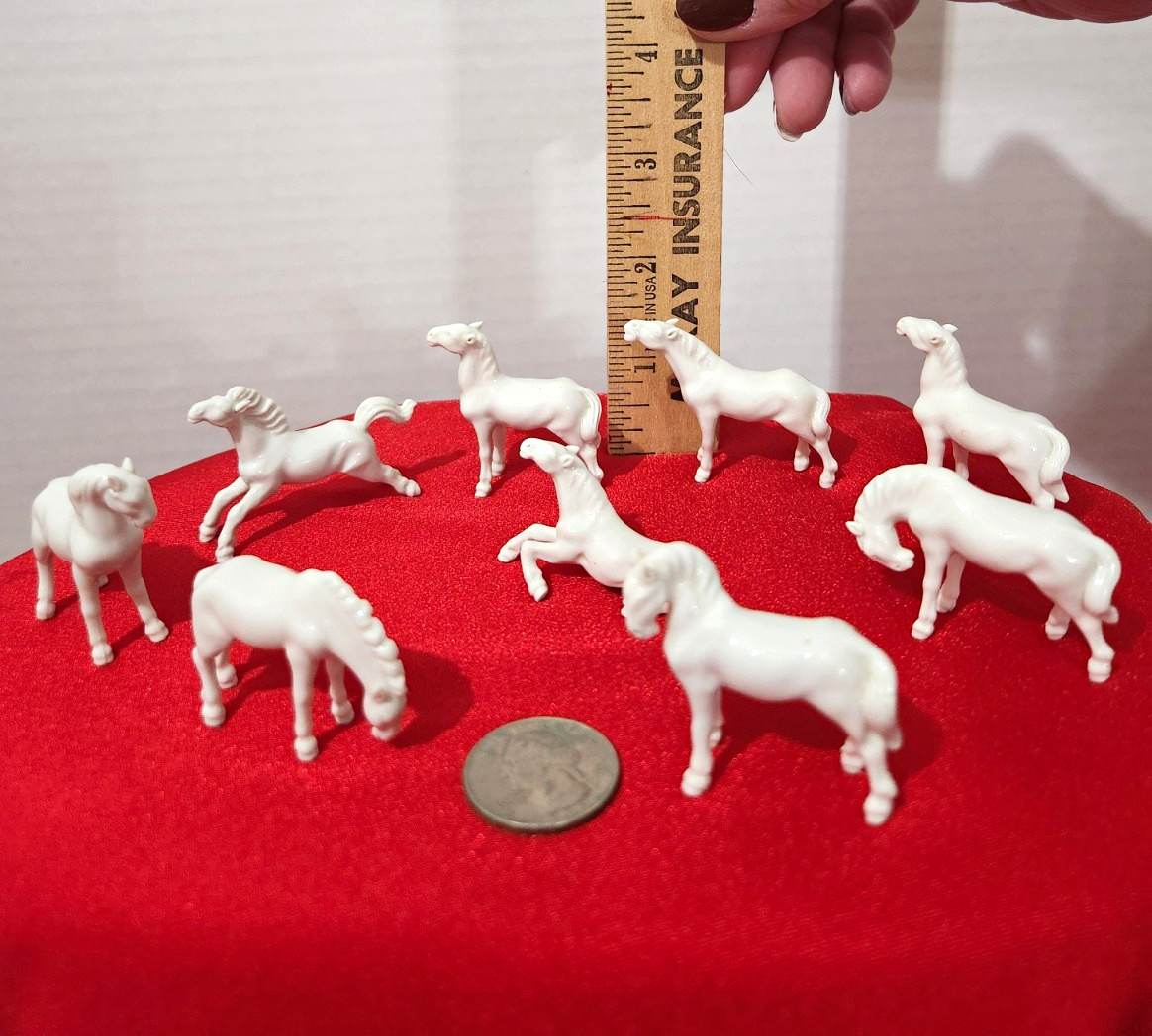 Vintage Miniature White Bone China Horse Figurines Lot 9 Japan Shiken Style MCM