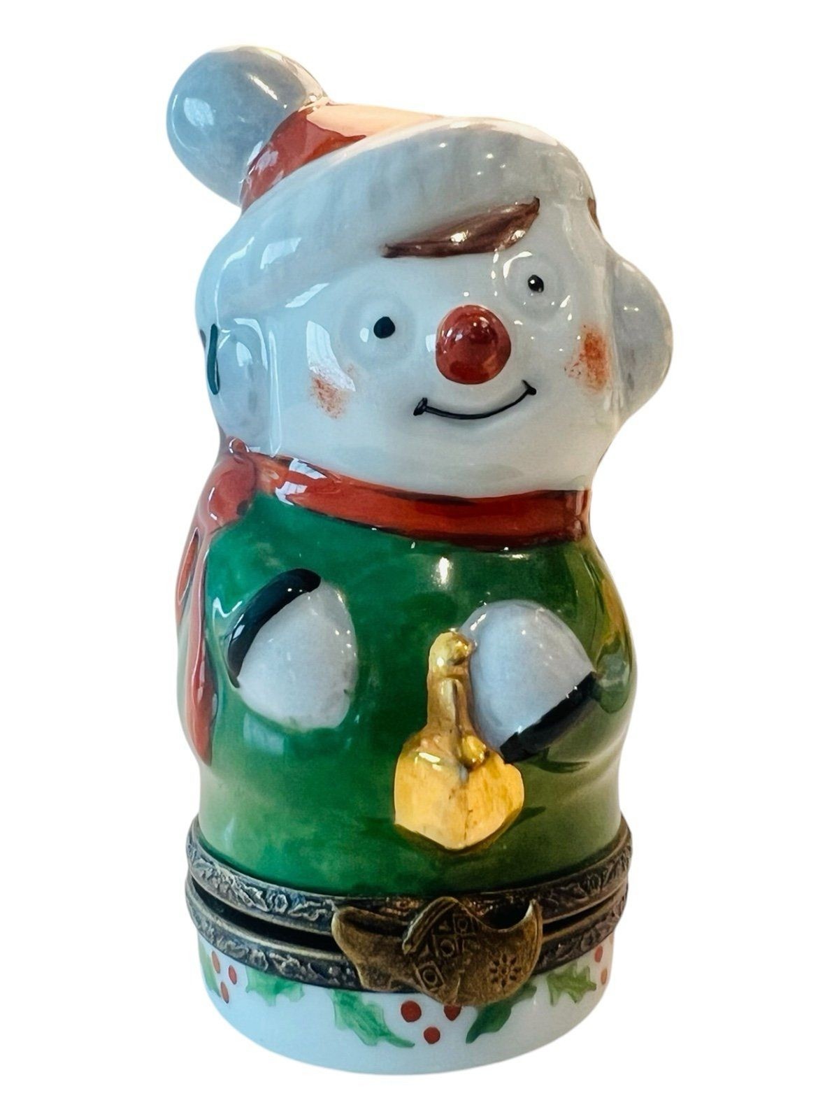 Peint Main Limoges France Snowman Trinket Box Hand Painted Porcelain Clog Clasp Peint Main Limoges France Snowman Trinket Box Hand Painted Porcelain Clog Clasp