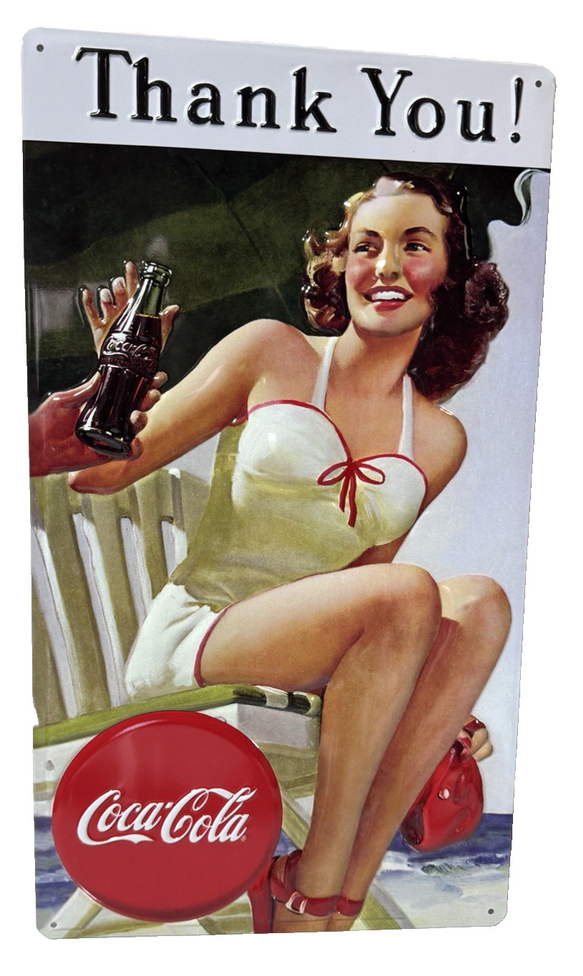 Coca Cola Thank you Beauty Ande Rooney EMBOSSED Sign 9.38" x 16.5 inch Made USA Coca Cola Thank you Beauty Ande Rooney EMBOSSED Sign 9.38" x 16.5 inch Made USA