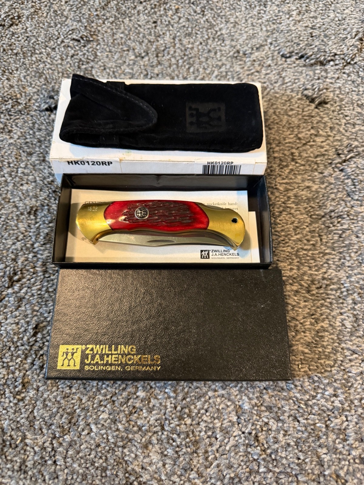 Vintage J A Henckels 4" Folding Lock Back Hunting Knife NOS Red Bone Vintage J A Henckels 4" Folding Lock Back Hunting Knife NOS Red Bone