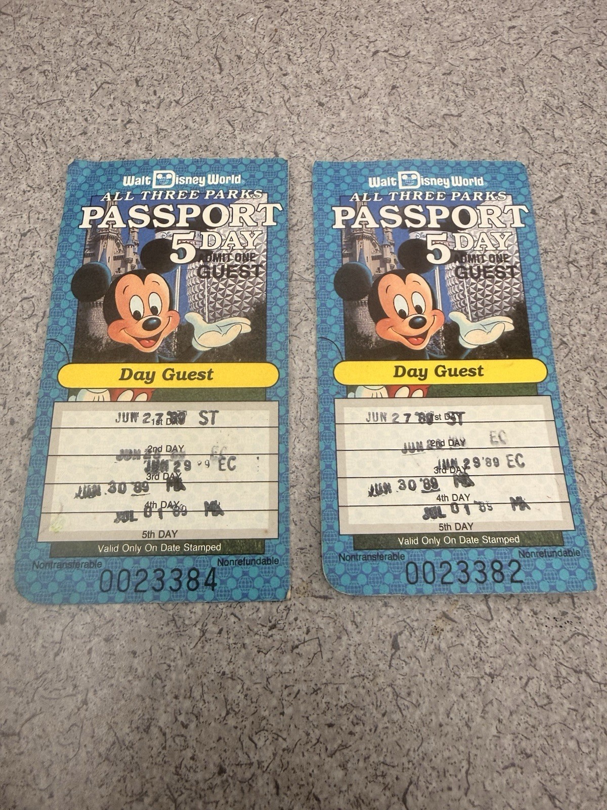 1989 Walt Disney World 5 Day Passport Tickets MGM EPCOT Lot of 2 VTG 1989 Walt Disney World 5 Day Passport Tickets MGM EPCOT Lot of 2 VTG