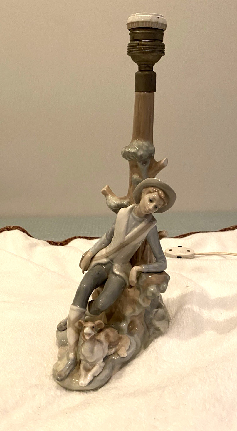 Rare MINT 13" Llardo Boy with Dog Porcelain Figurine Lamp Made In Spain Rare MINT 13" Llardo Boy with Dog Porcelain Figurine Lamp Made In Spain