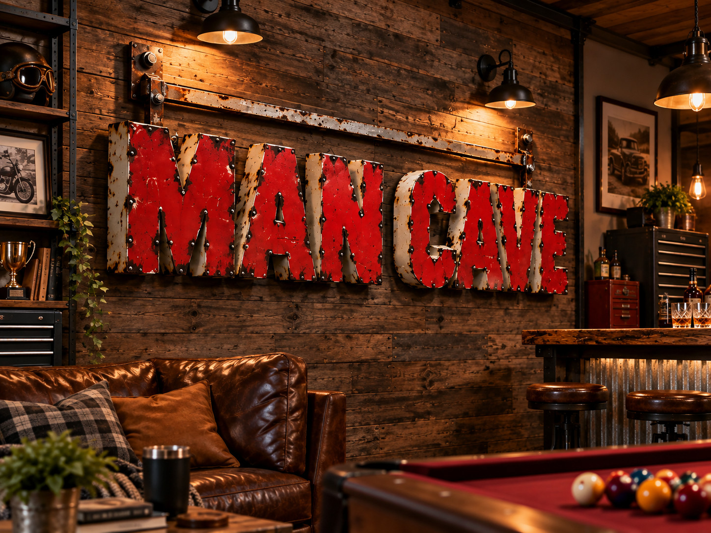 MAN CAVE – Vintage Red Metal Letter Wall Sign MAN CAVE – Vintage Red Metal Letter Wall Sign